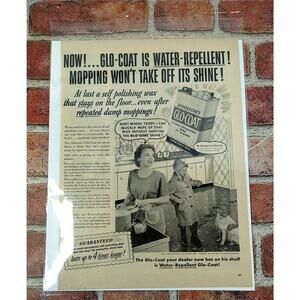 Johnson's Glo-Coat Floor Wax Kid in Raincoat - 10x14 - 1950 Retro Vtg PRINT AD